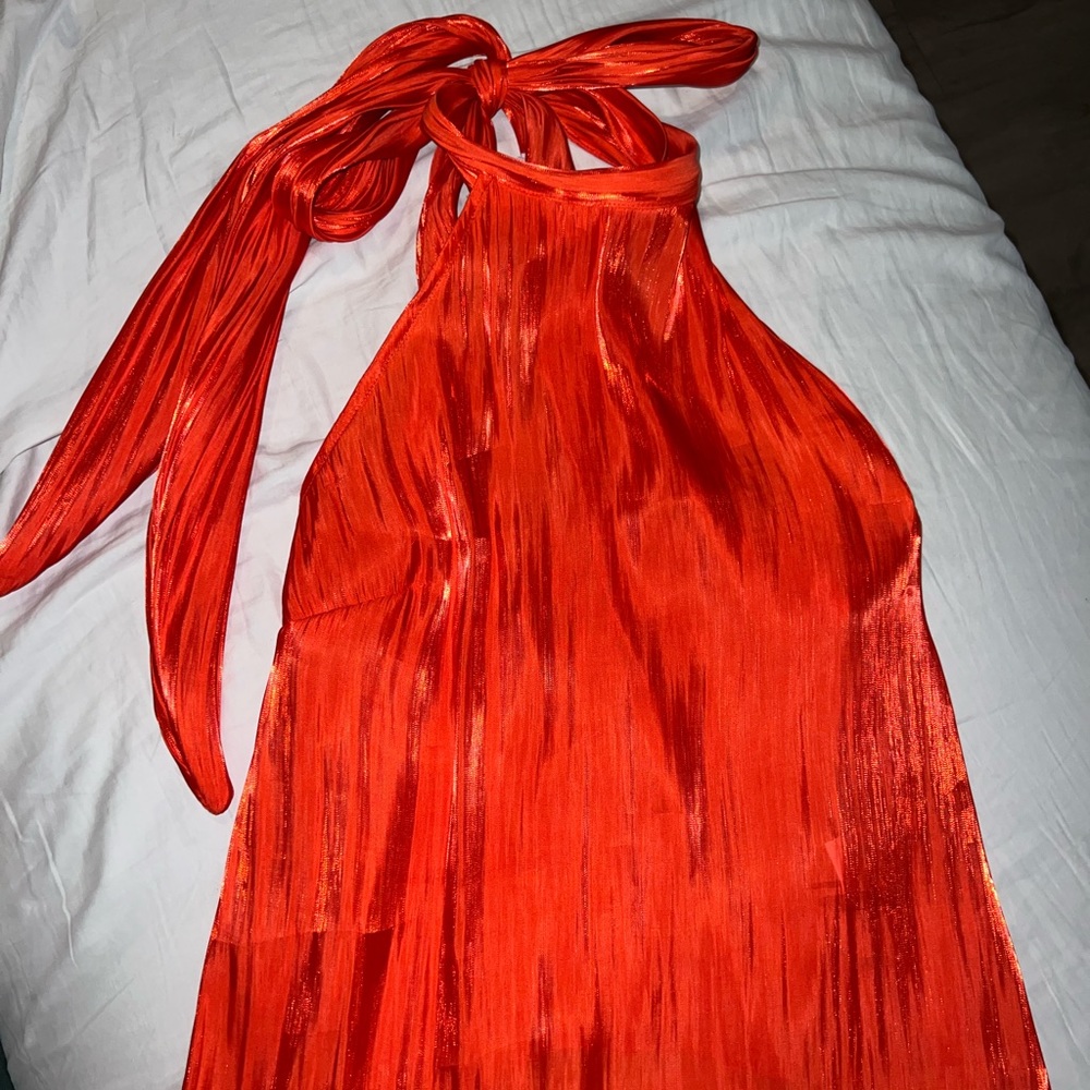 Silky Iridescent Orange Halter Blouse